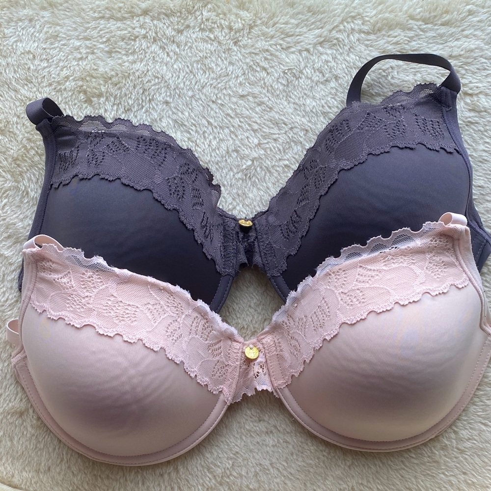 Natori Refined Full Underwire TShirt Bra 34C set of two — Soft Pink and Charcoal